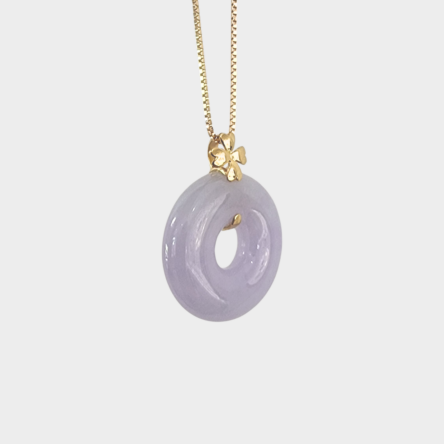 Icy Lavender Jadeite Jade "Lucky Coin" Pendant in Yellow Gold