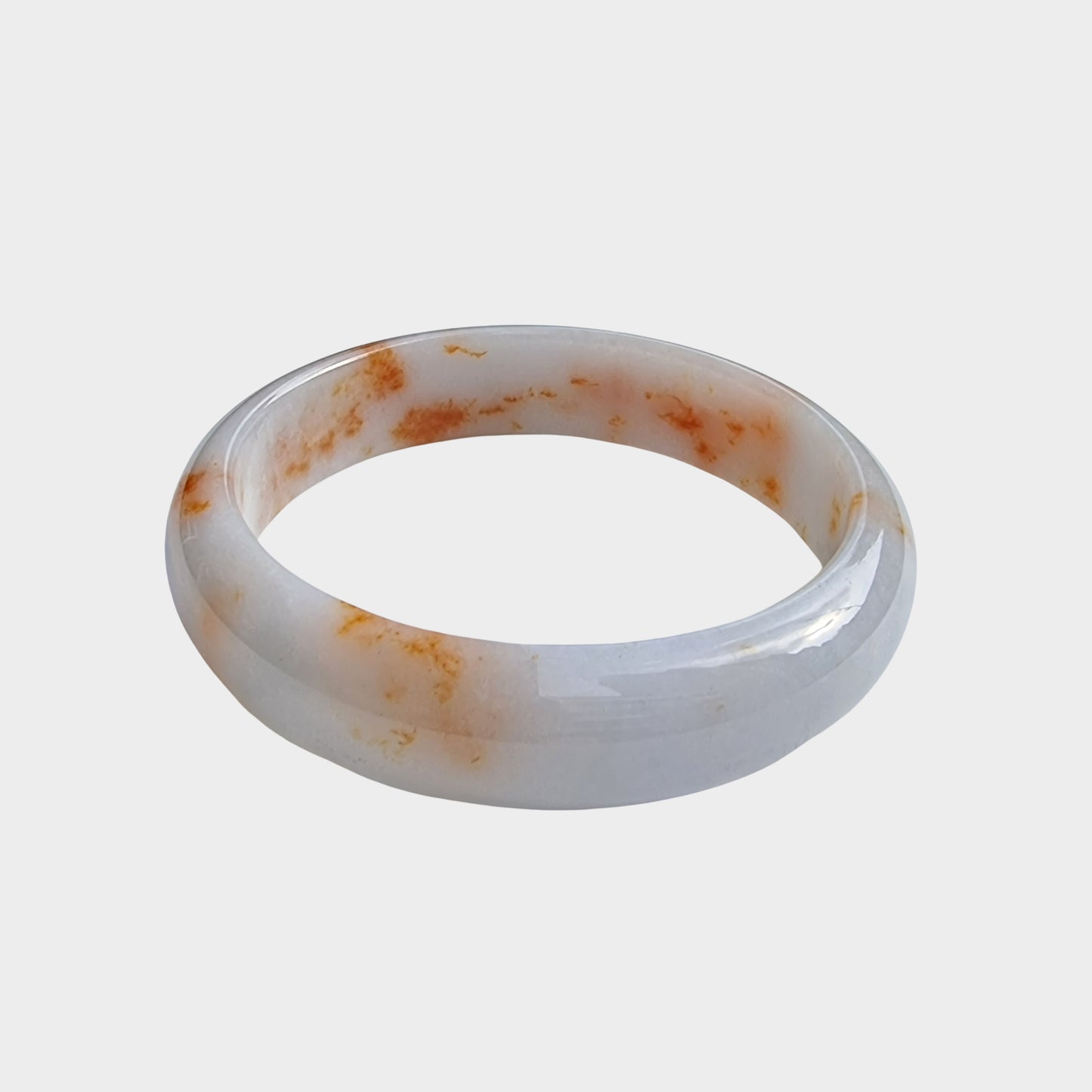 Red and White Jadeite Jade Bangle - 58mm Half Round