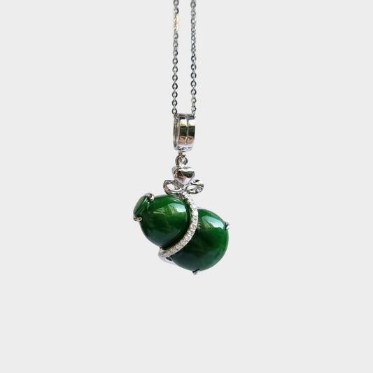 Jadeite Jade "Hulu" Pendant in White Gold with Diamonds