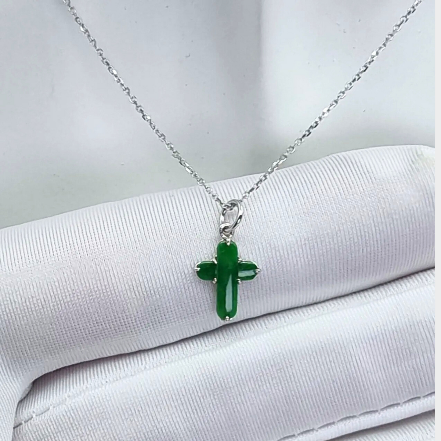 Jadeite Jade "Cross" Pendant in White Gold