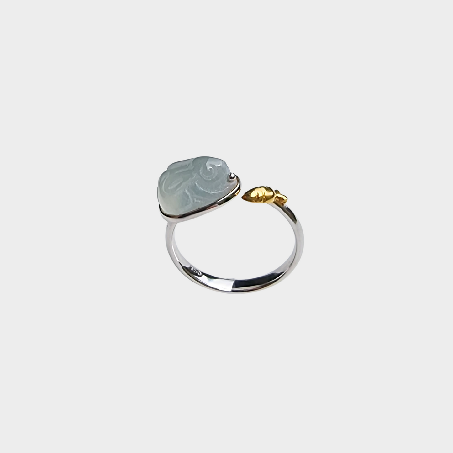 Jadeite Jade Rabbit Ring in Yellow and White Gold