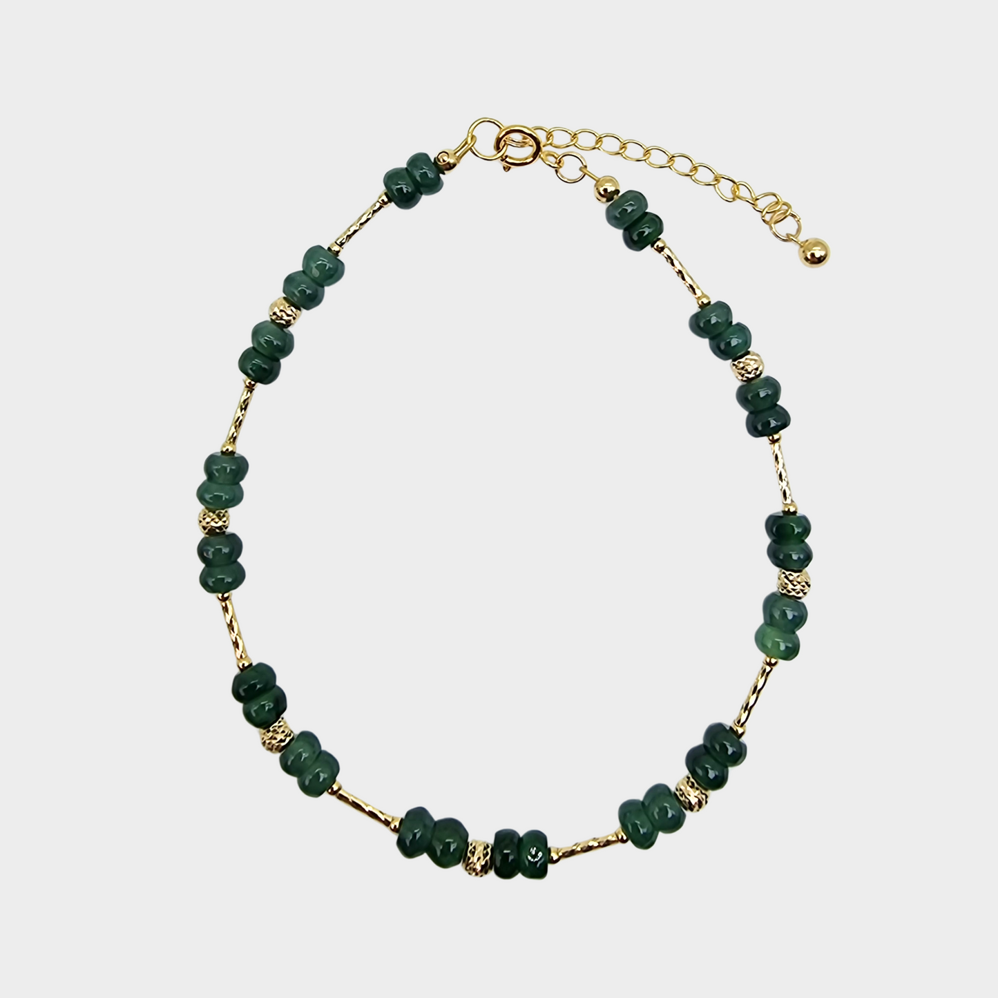 [Bluish-Green Dewdrops] Jadeite Jade Beads Bracelet in Yellow Gold