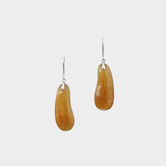 Honey Yellow Jadeite Jade Drop & Dangle Earrings in White Gold