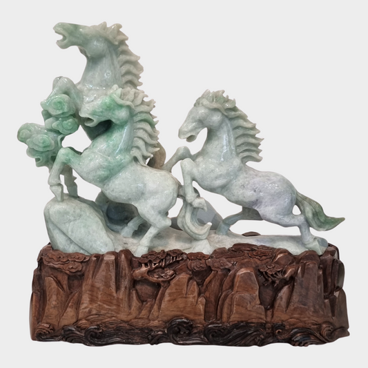 Mega "Galloping Horses" Jadeite Jade Display