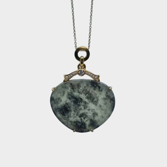 Icy Black Jadeite Jade Pendant in Yellow Gold with Diamonds