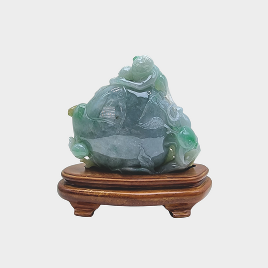 "Auspicious Monkey and Peach" Jadeite Jade Display