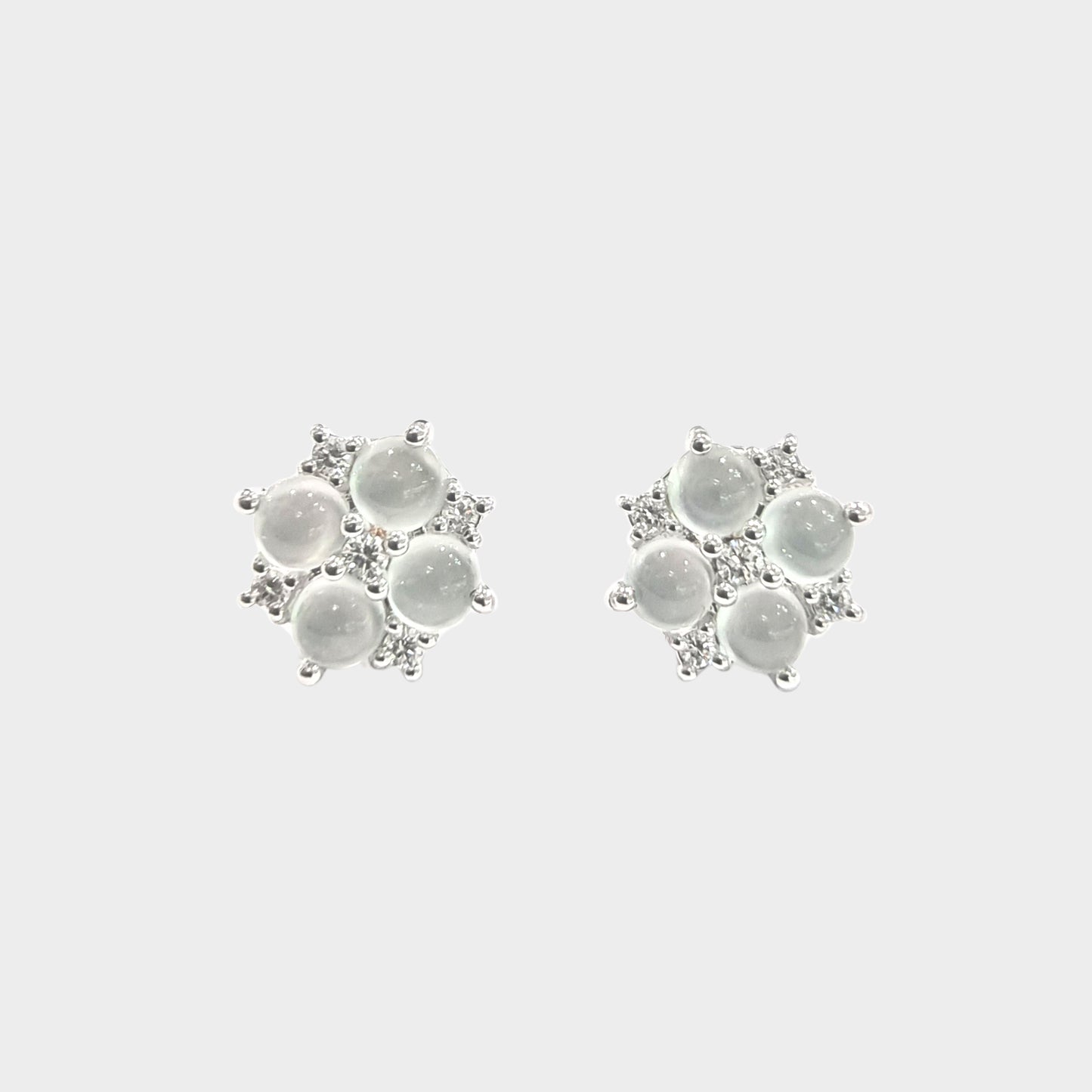 Icy "Snowflakes" Jadeite Jade Stud Earrings in White Gold with Diamonds