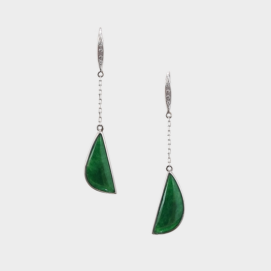 Green Jadeite Jade Drop & Dangle Earrings in White Gold with Diamonds