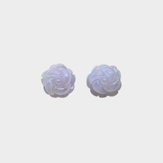 Lavender "Blooming Hydrangea" Jadeite Jade Earrings in Yellow Gold