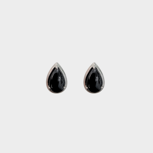 Black Jadeite Jade Teardrop Stud Earrings in White Gold