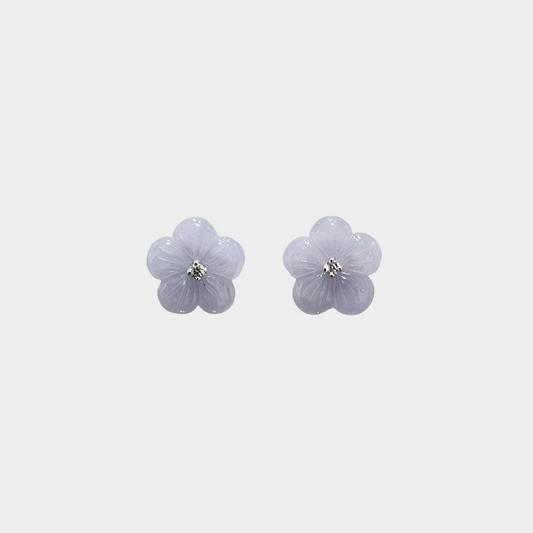 Lavender "Peach Blossom" Jadeite Jade Earrings in White Gold with Diamonds