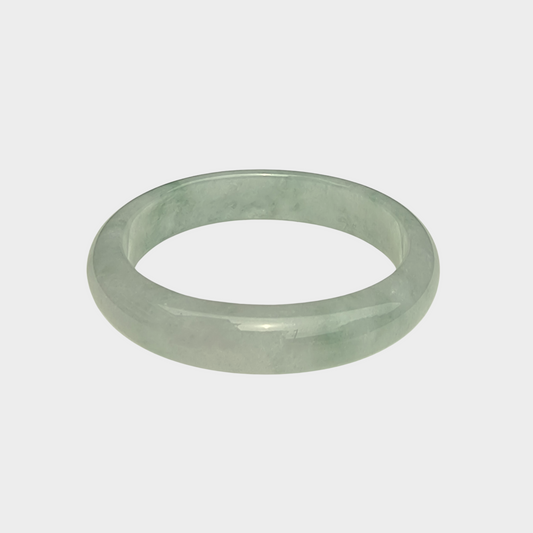 "Green Moss in Snow" Jadeite Jade Bangle - 53mm Oval