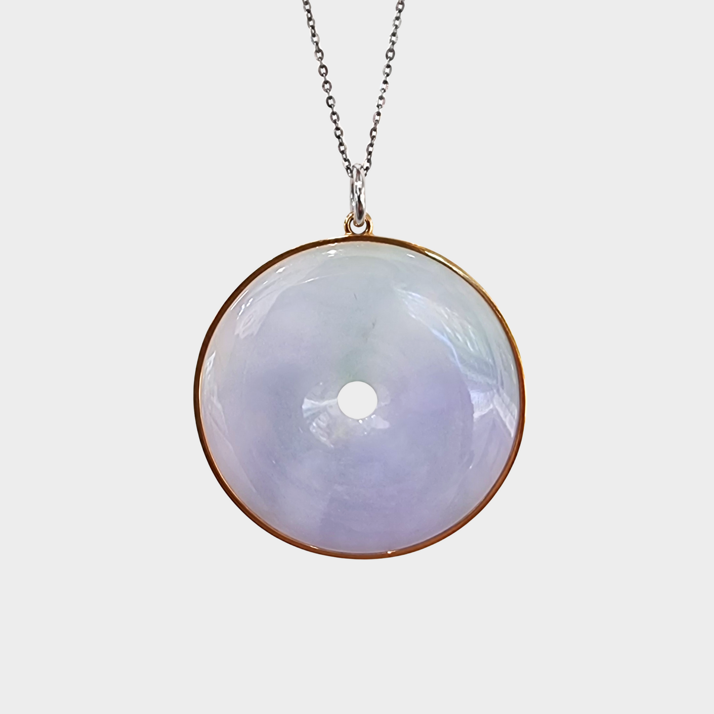 Lavender Jadeite Jade "Disc" Pendant in White & Yellow Gold