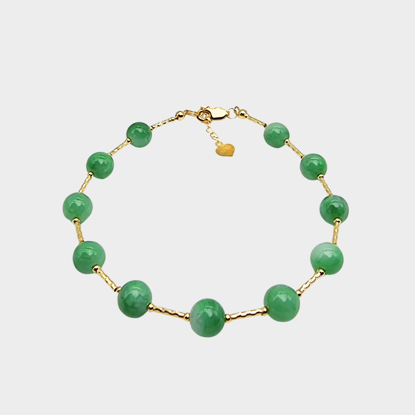 [Forest Green Dewdrops] Jadeite Jade Beads Bracelet in Yellow Gold