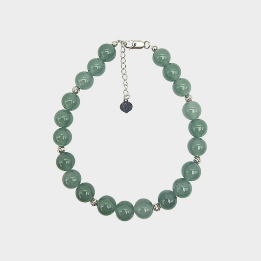 [Bluish-Green Dewdrops] Jadeite Jade Beads Bracelet in White Gold