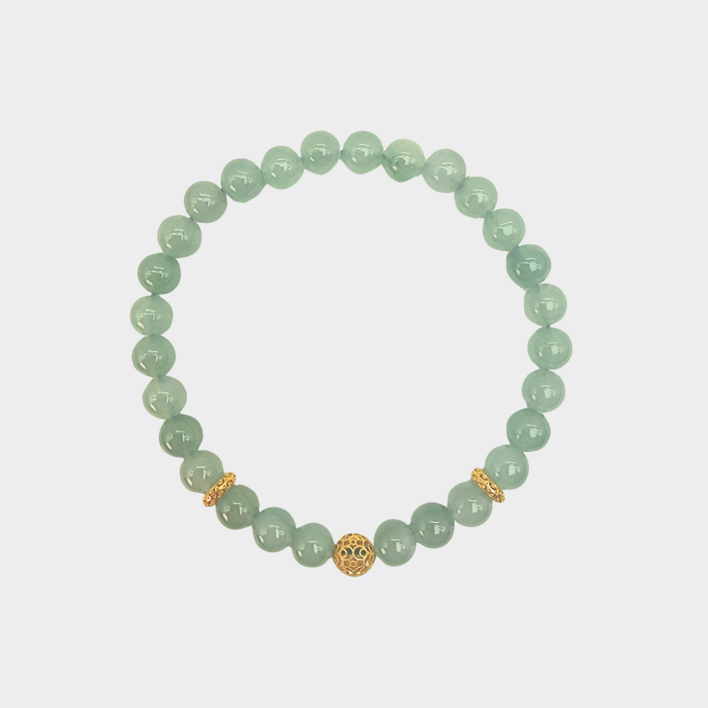 Pastel Green Jadeite Jade Beads Bracelet with Gold Beads