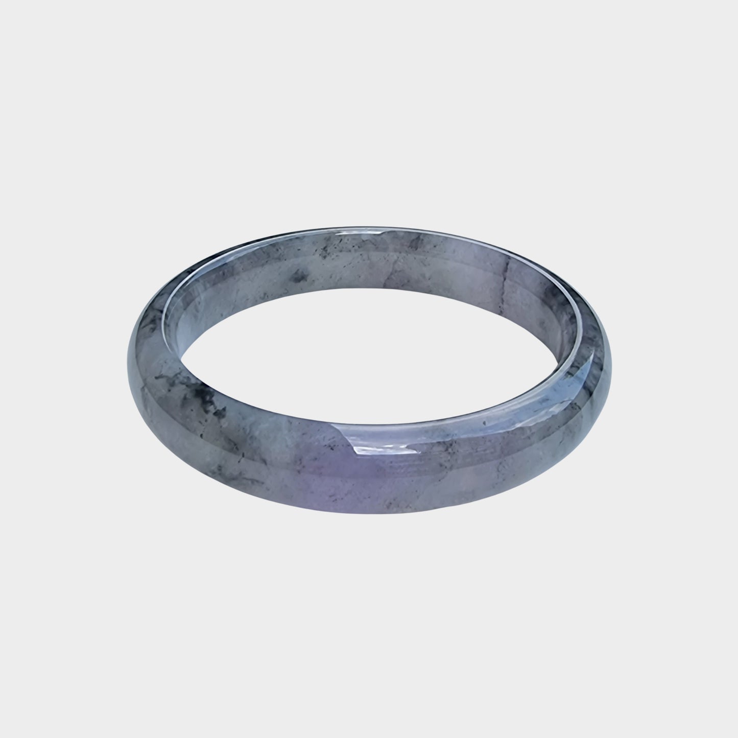 Icy Black and Lavender Jadeite Jade Bangle - 53mm Half Round