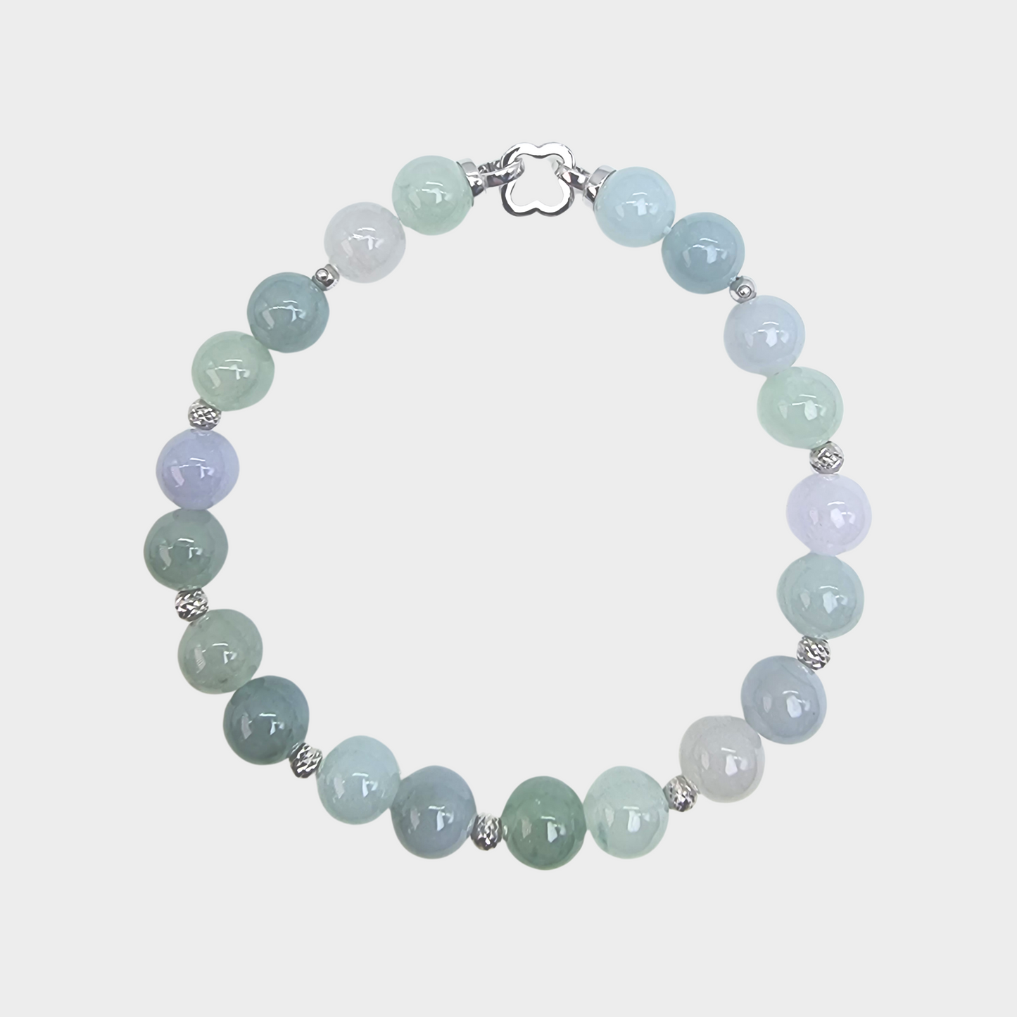 [Pastel Colours Dewdrops] Jadeite Jade Beads Bracelet in White Gold