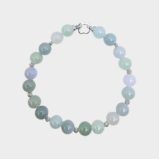 [Pastel Dewdrops] Jadeite Jade Beads Bracelet in White Gold