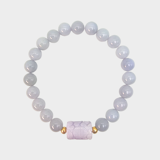 Lavender Jadeite Jade Beads Bracelet with Jade Barrel