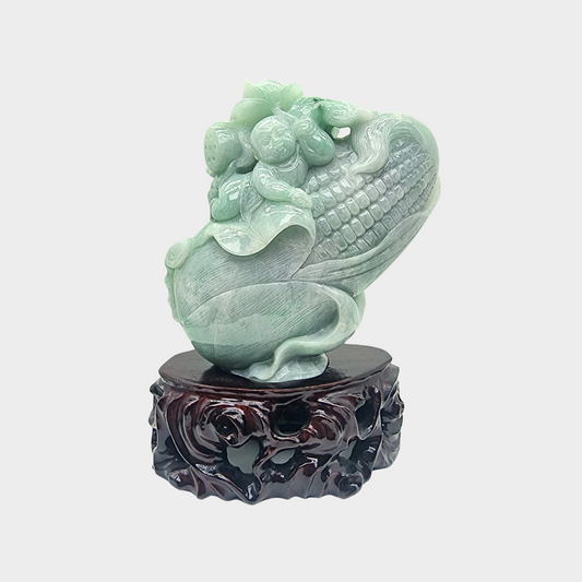 Green "Maize Corn" Jadeite Jade Display