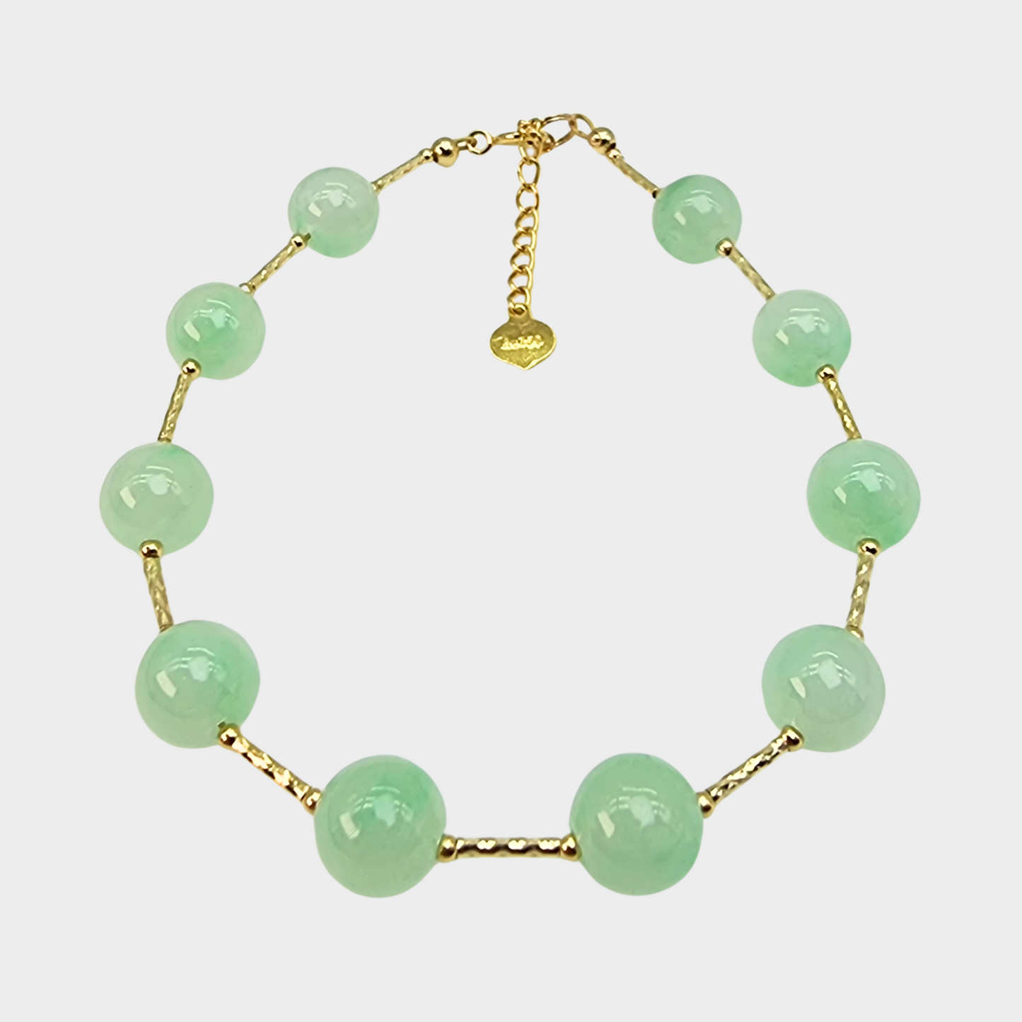 [Mint Green Dewdrops] Jadeite Jade Beads Bracelet in Yellow Gold