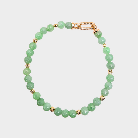 [Light Green Dewdrops] Jadeite Jade Beads Bracelet in Yellow Gold