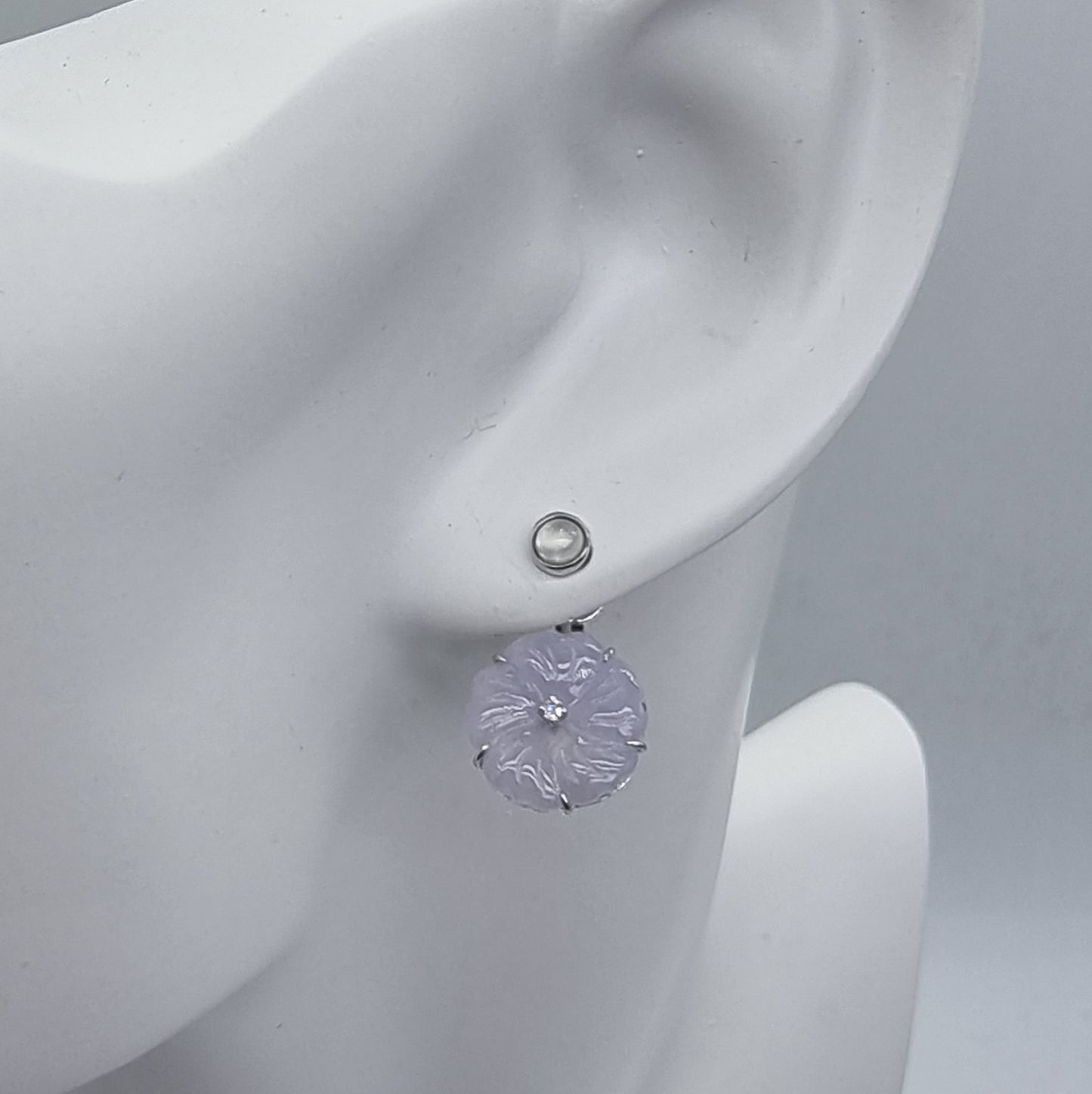 Icy Lavender "Wildflower" Jadeite Jade Earrings in White Gold with Diamonds