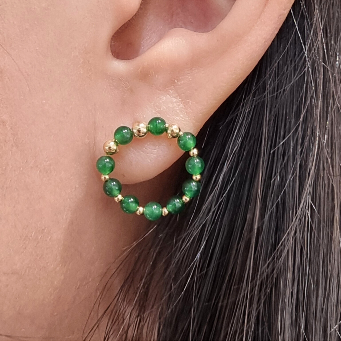 [Forest Green Dewdrops] Jadeite Jade Stud Earrings in Yellow Gold