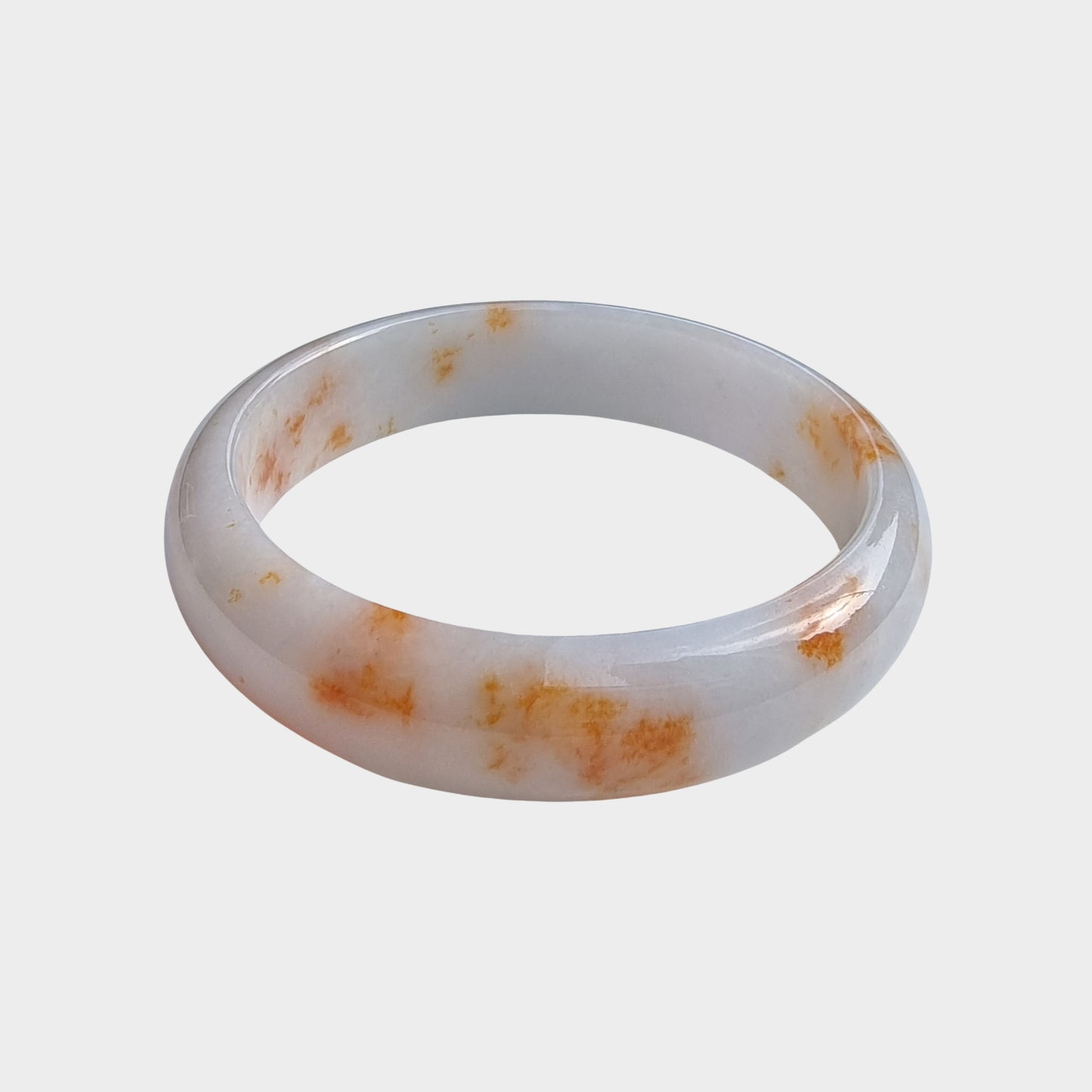 Red and White Jadeite Jade Bangle - 58mm Half Round