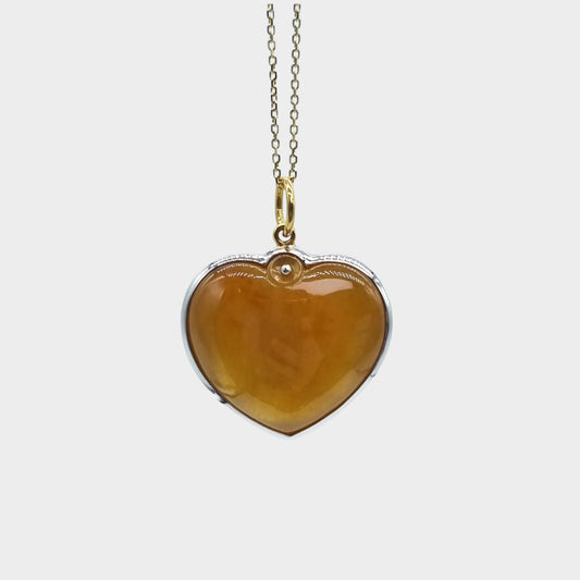 Honey Yellow Jadeite Jade "LOVE" Pendant in White Gold with Diamonds