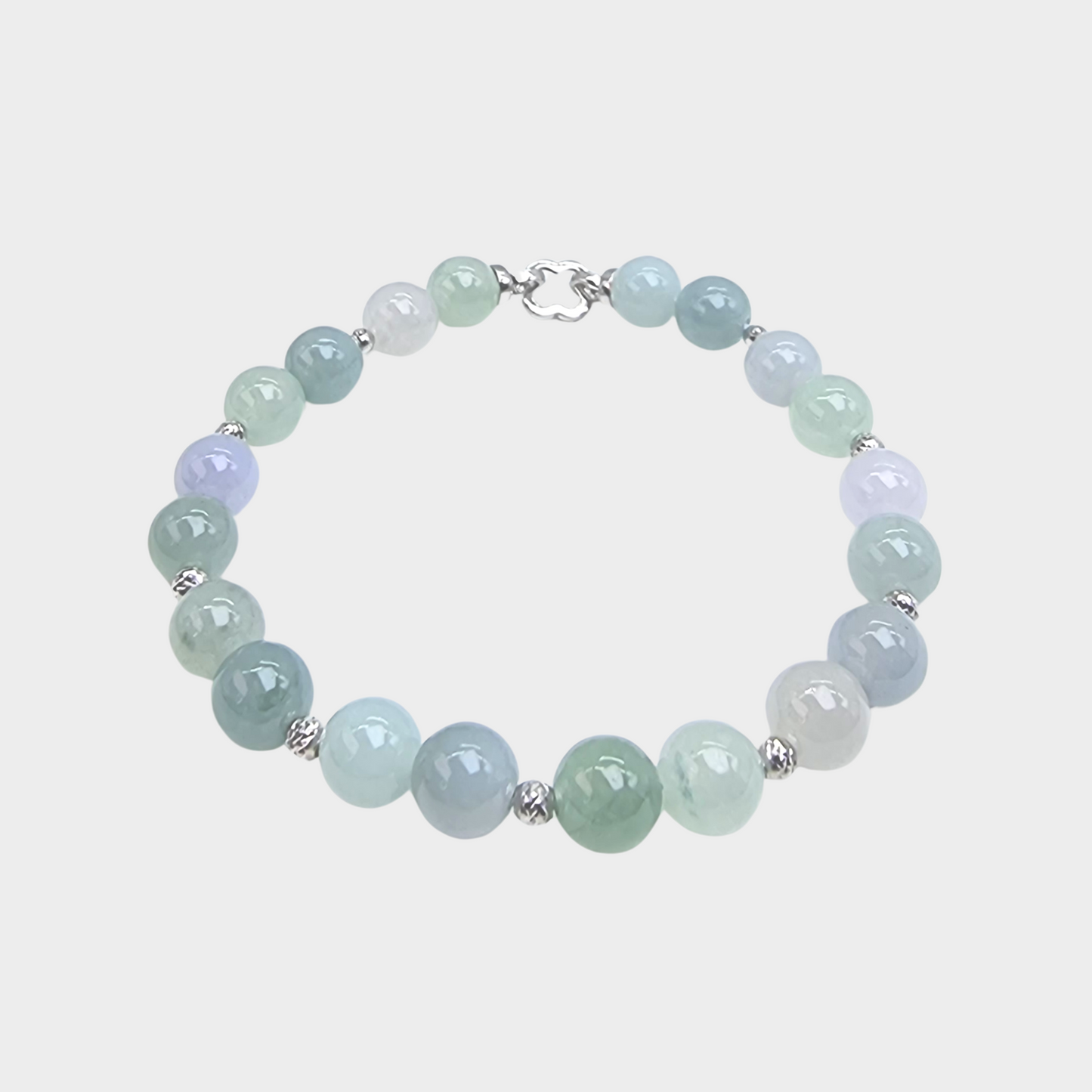 [Pastel Colours Dewdrops] Jadeite Jade Beads Bracelet in White Gold