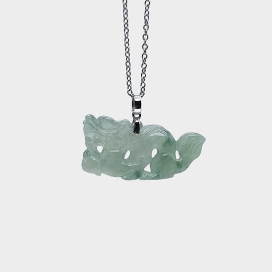 Jadeite Jade "Dragon" Pendant in White Gold