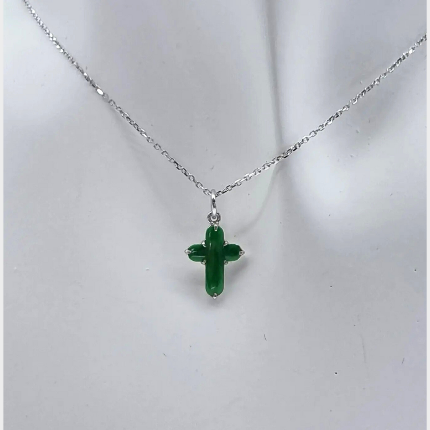 Jadeite Jade "Cross" Pendant in White Gold