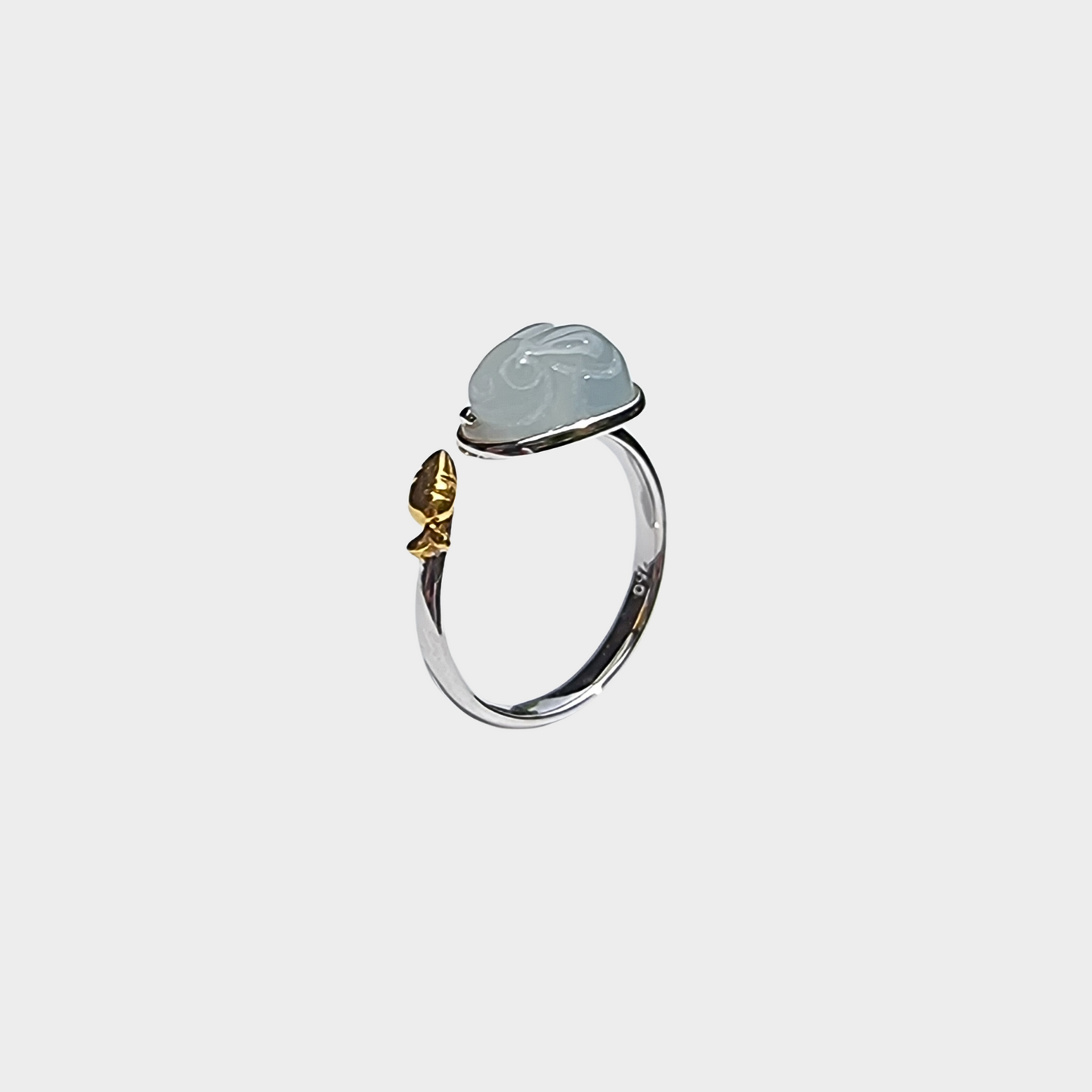 Jadeite Jade Rabbit Ring in Yellow and White Gold