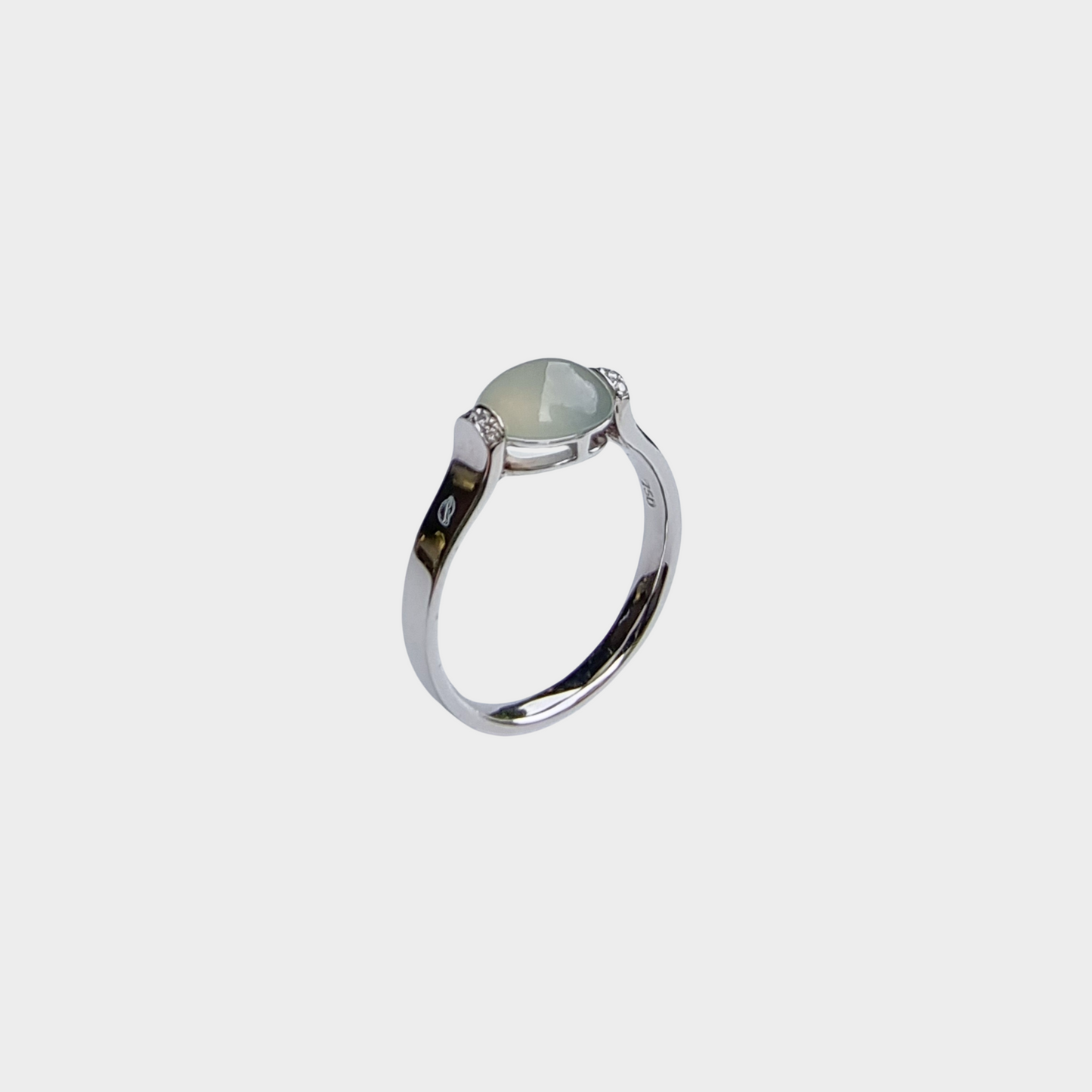 Icy Jadeite Jade Cabochon Ring in White Gold with Diamonds