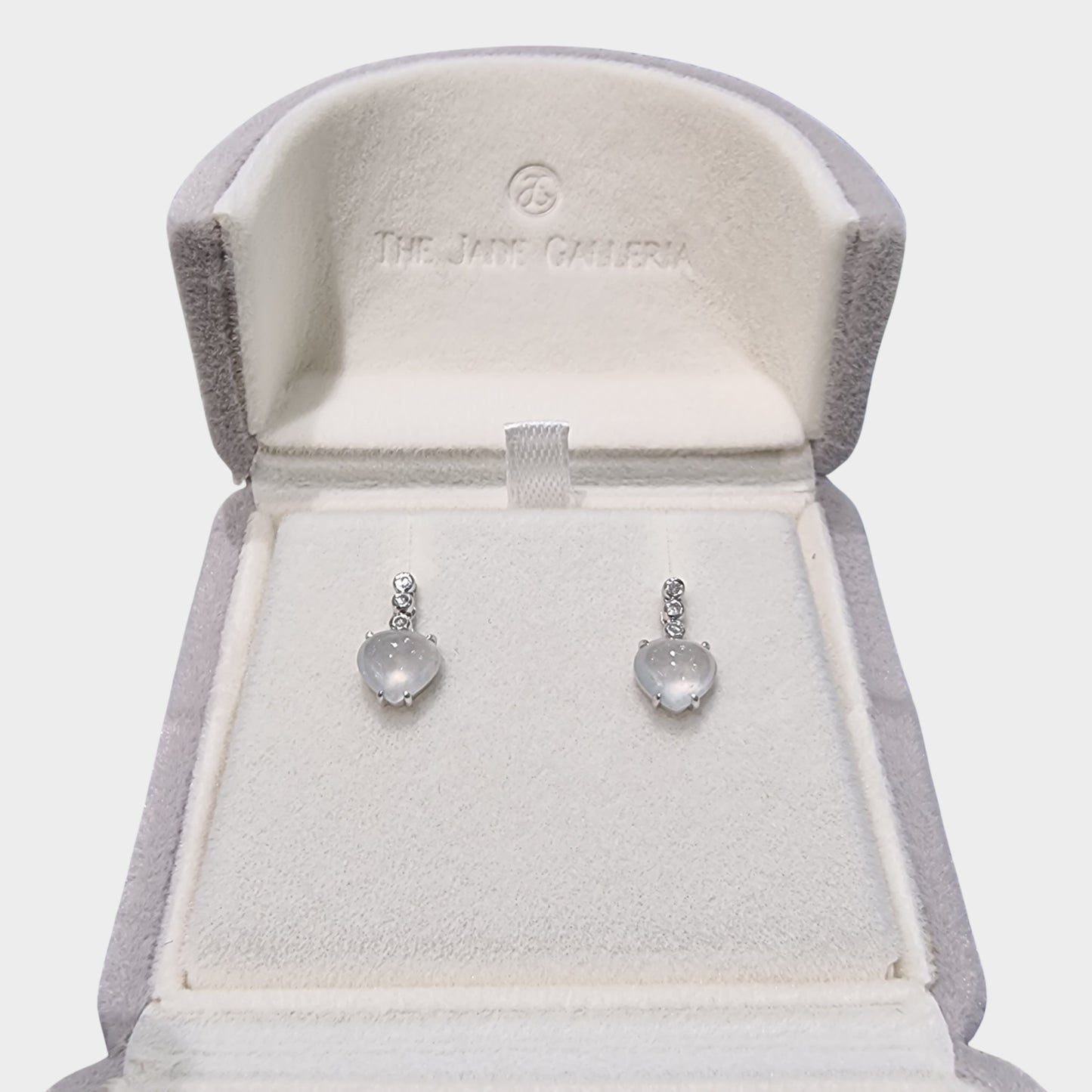 Icy "Sparkling Hearts" Jadeite Jade Drop & Dangle Earrings in White Gold with Diamonds