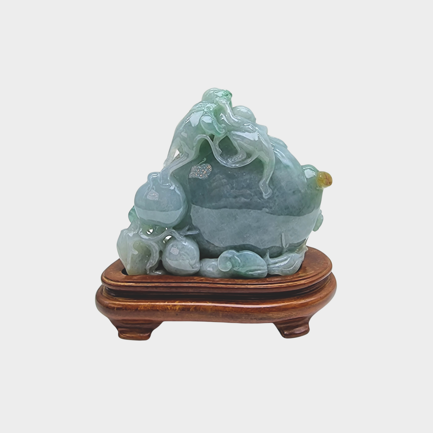 "Auspicious Monkey and Peach" Jadeite Jade Display