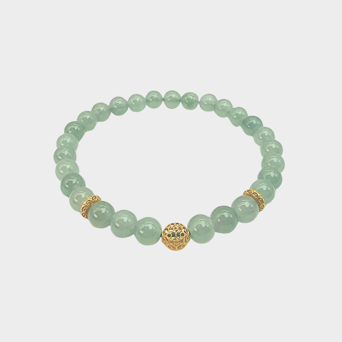 Pastel Green Jadeite Jade Beads Bracelet with Gold Beads