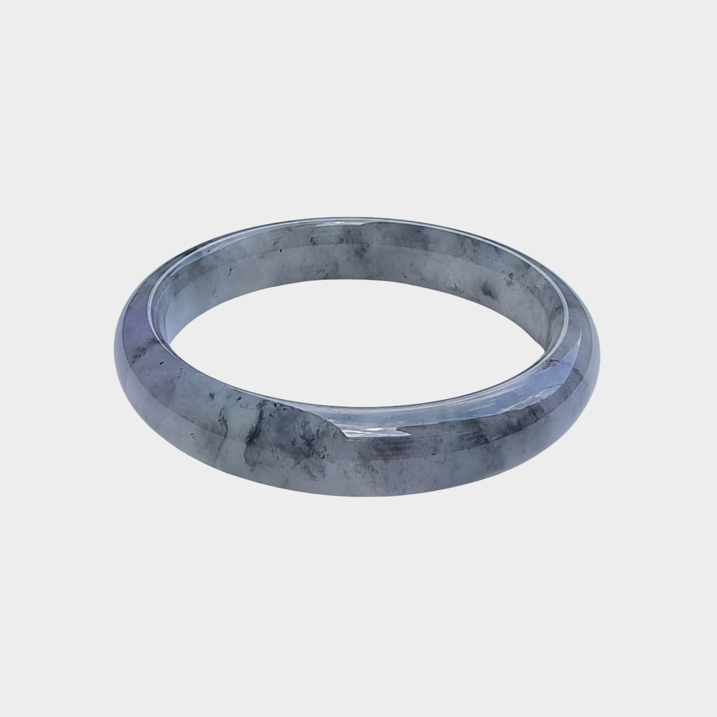 Icy Black and Lavender Jadeite Jade Bangle - 53mm Half Round