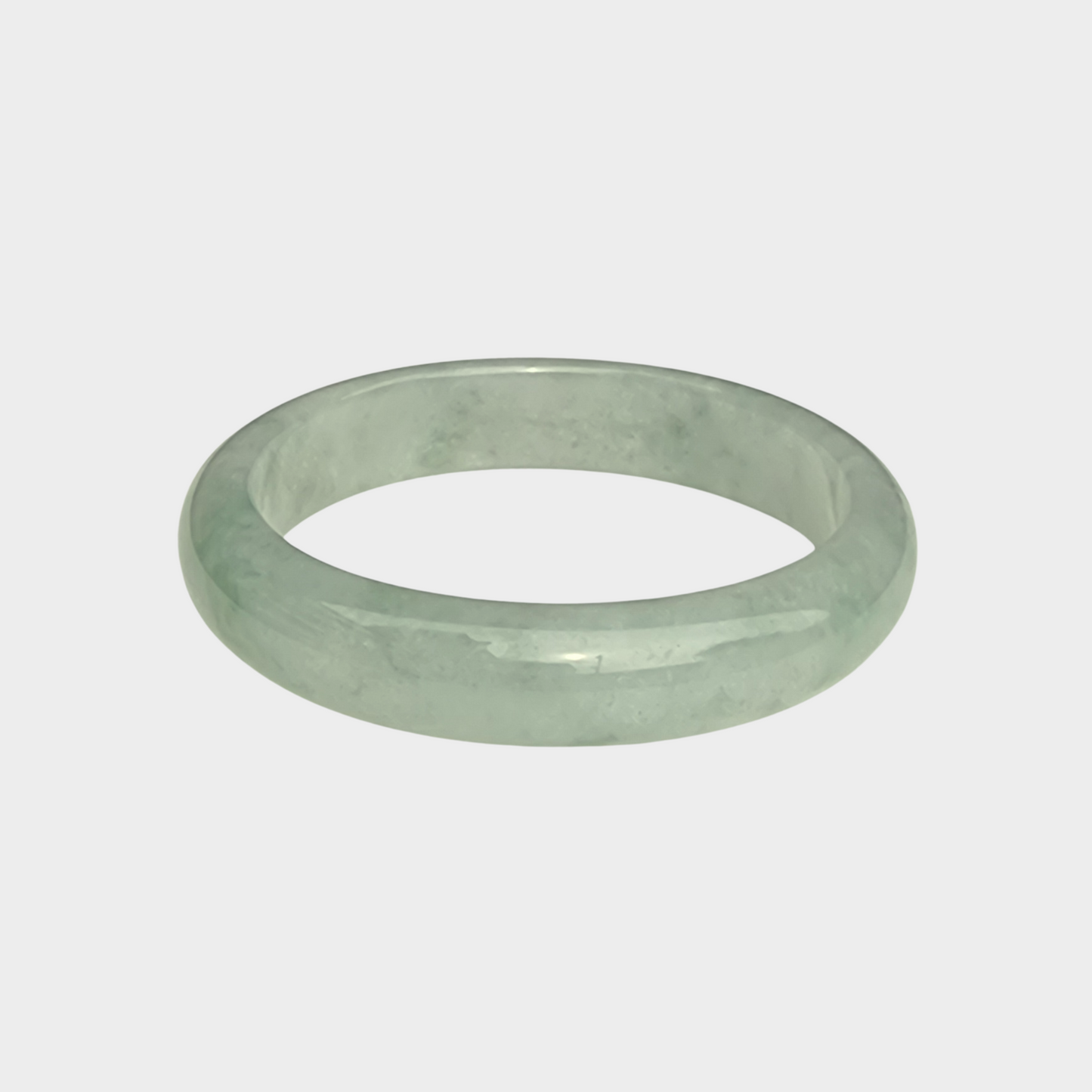 "Green Moss in Snow" Jadeite Jade Bangle - 53mm Oval