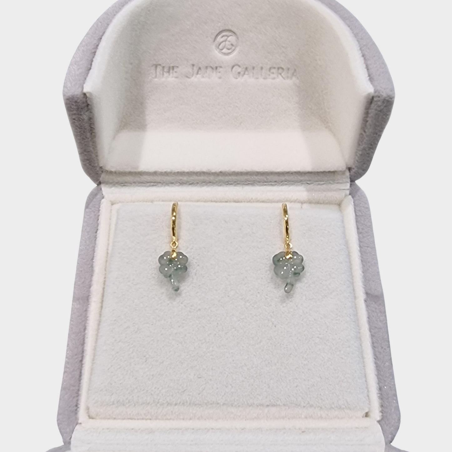 Icy "Four-Leaf Clover" Jadeite Jade Earrings in Yellow Gold