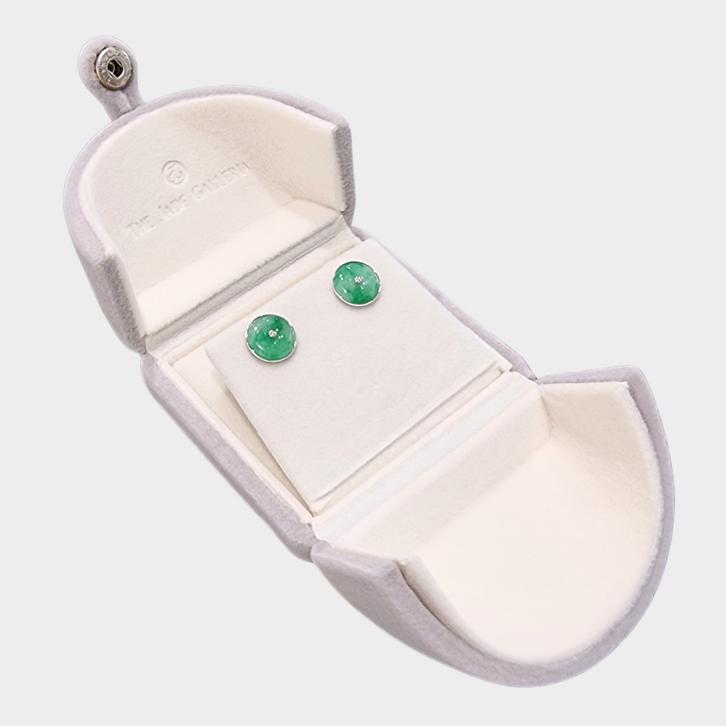 Apple Green Jadeite Jade Stud Earrings in White Gold with Diamonds