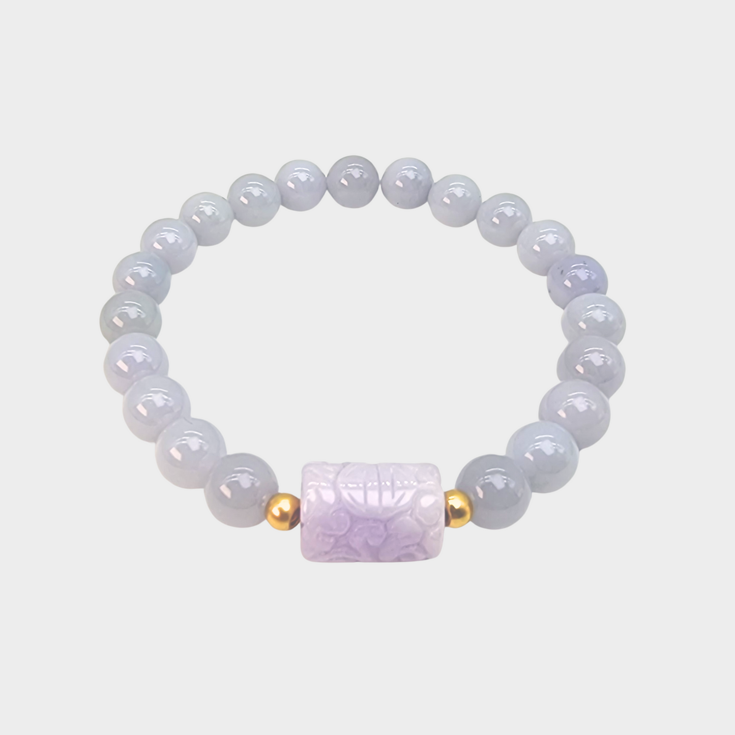 Lavender Jadeite Jade Beads Bracelet with Jade Barrel