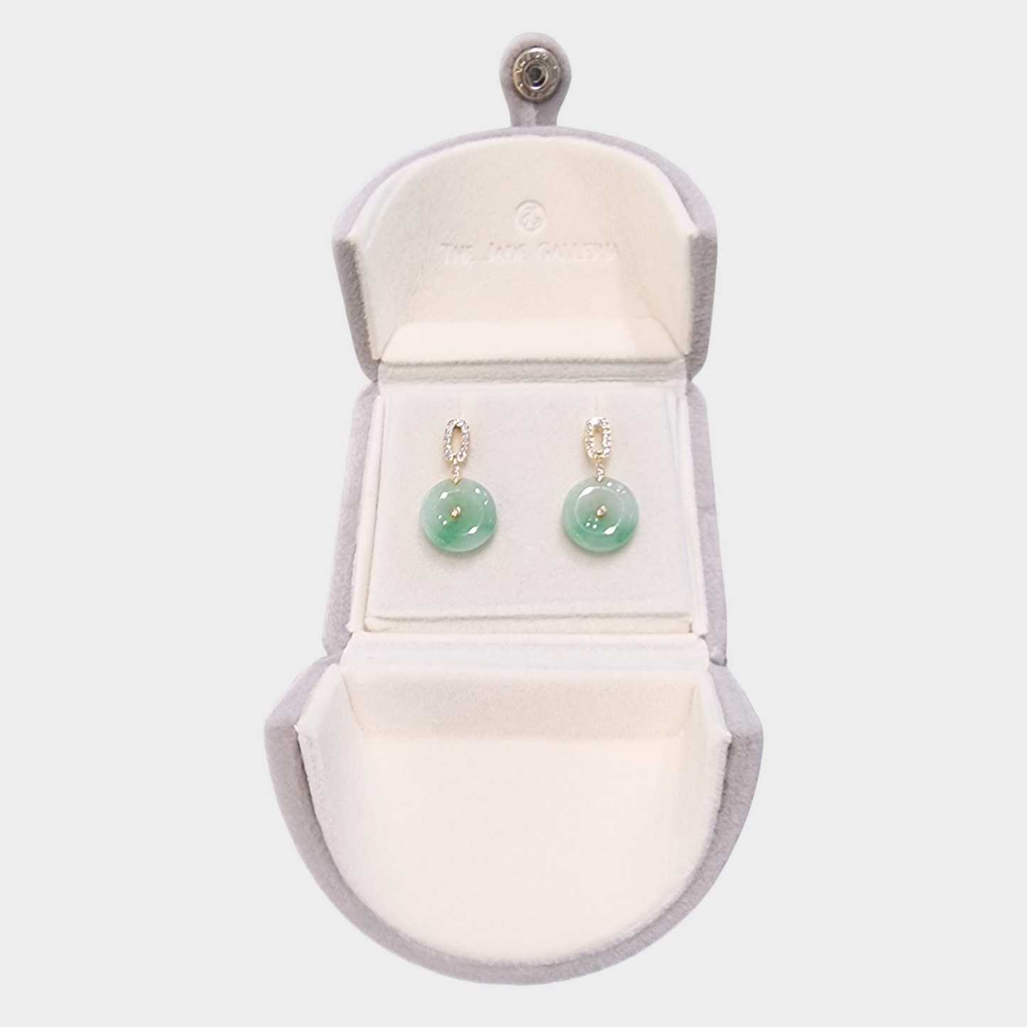 Green "Donuts" Jadeite Jade Drop & Dangle Earrings in Yellow Gold with Diamonds