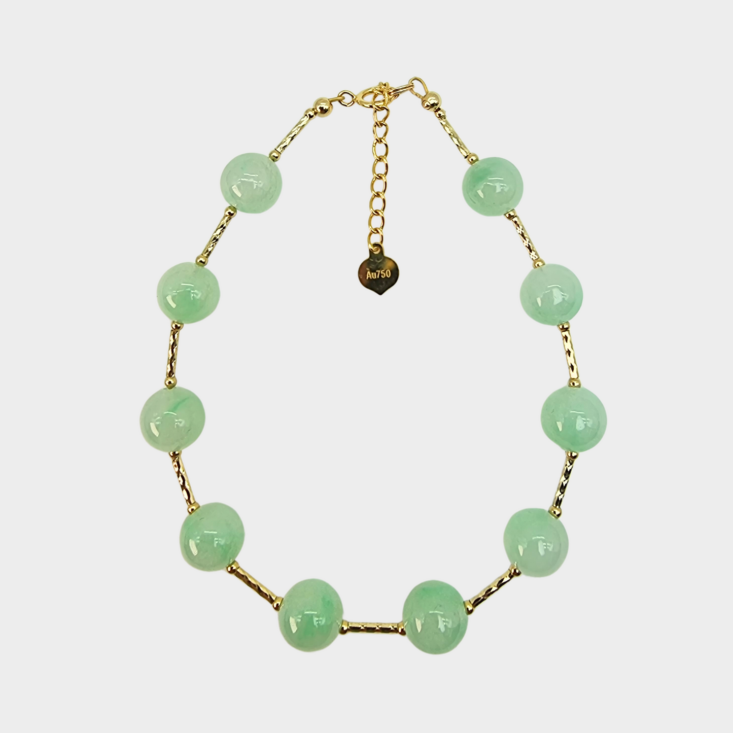 [Mint Green Dewdrops] Jadeite Jade Beads Bracelet in Yellow Gold