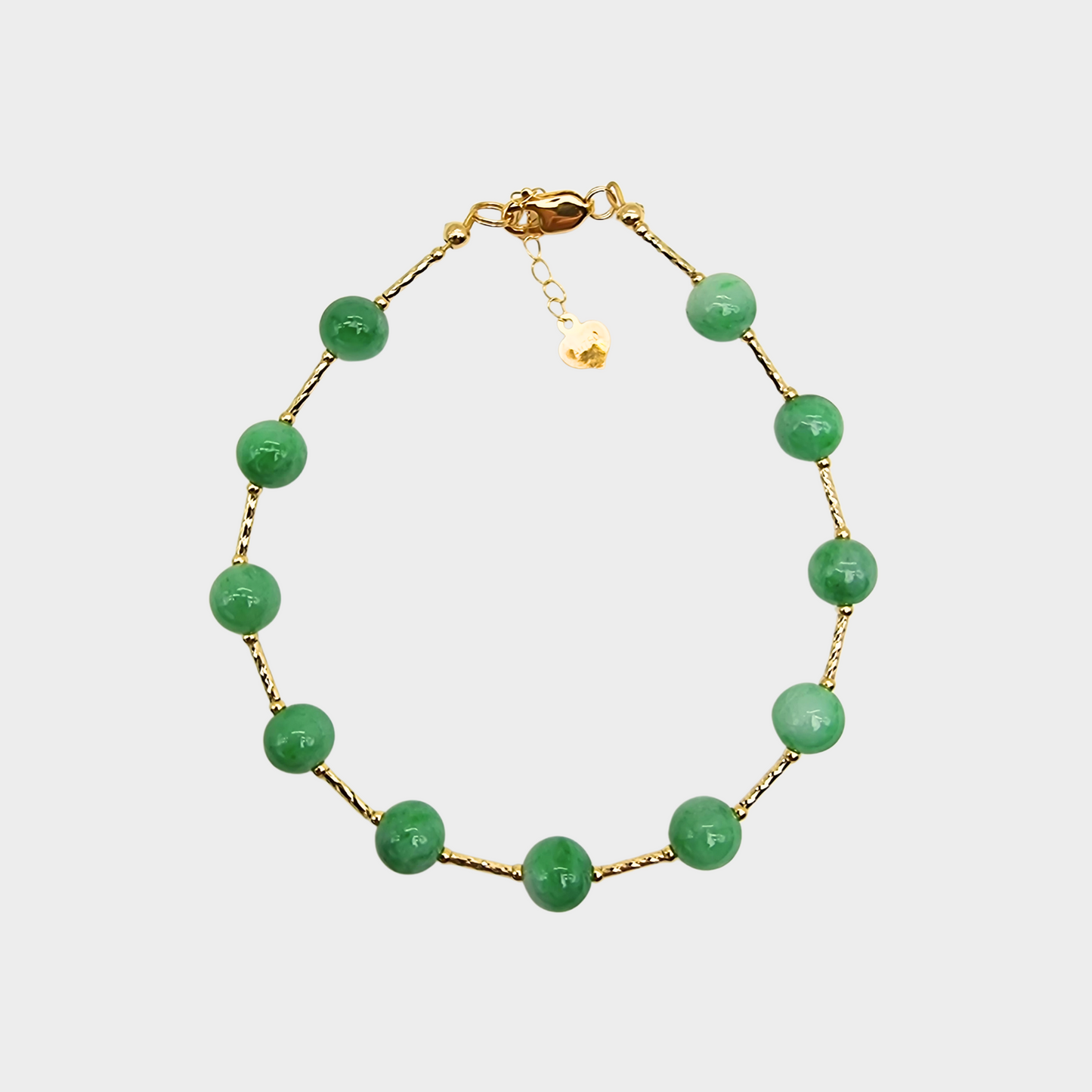 [Forest Green Dewdrops] Jadeite Jade Beads Bracelet in Yellow Gold