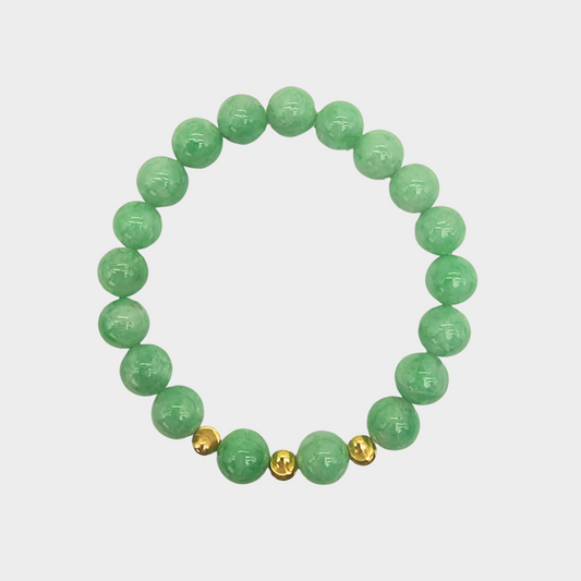 Green Jadeite Jade Beads Bracelet with Gold Beads