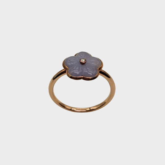 Lavender "Peach Blossom" Jadeite Jade Ring in Rose Gold with Diamond