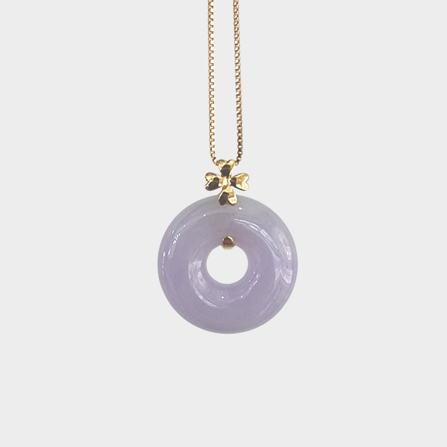 Icy Lavender Jadeite Jade "Lucky Coin" Pendant in Yellow Gold